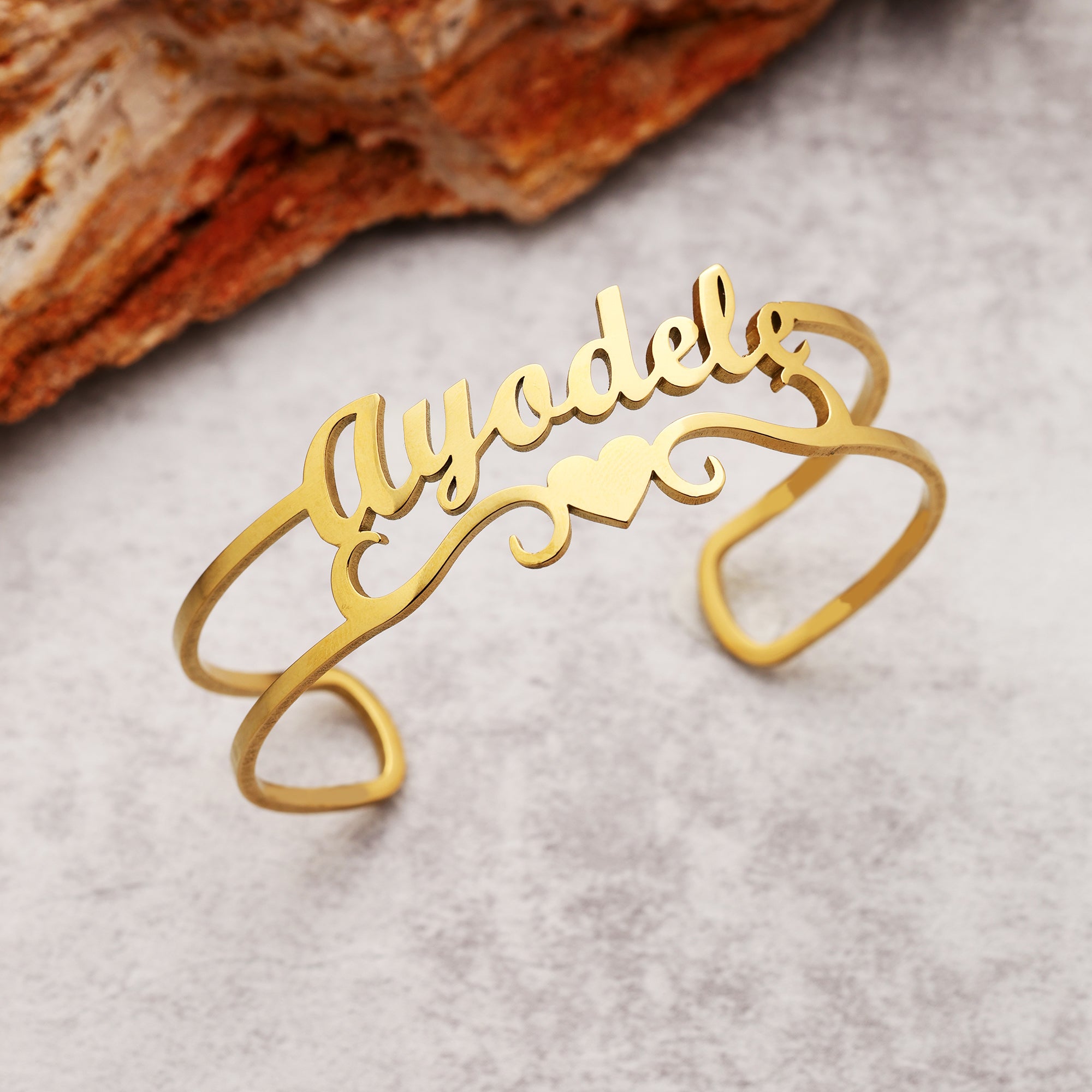 Customizable Name Heart Cuff Bracelet