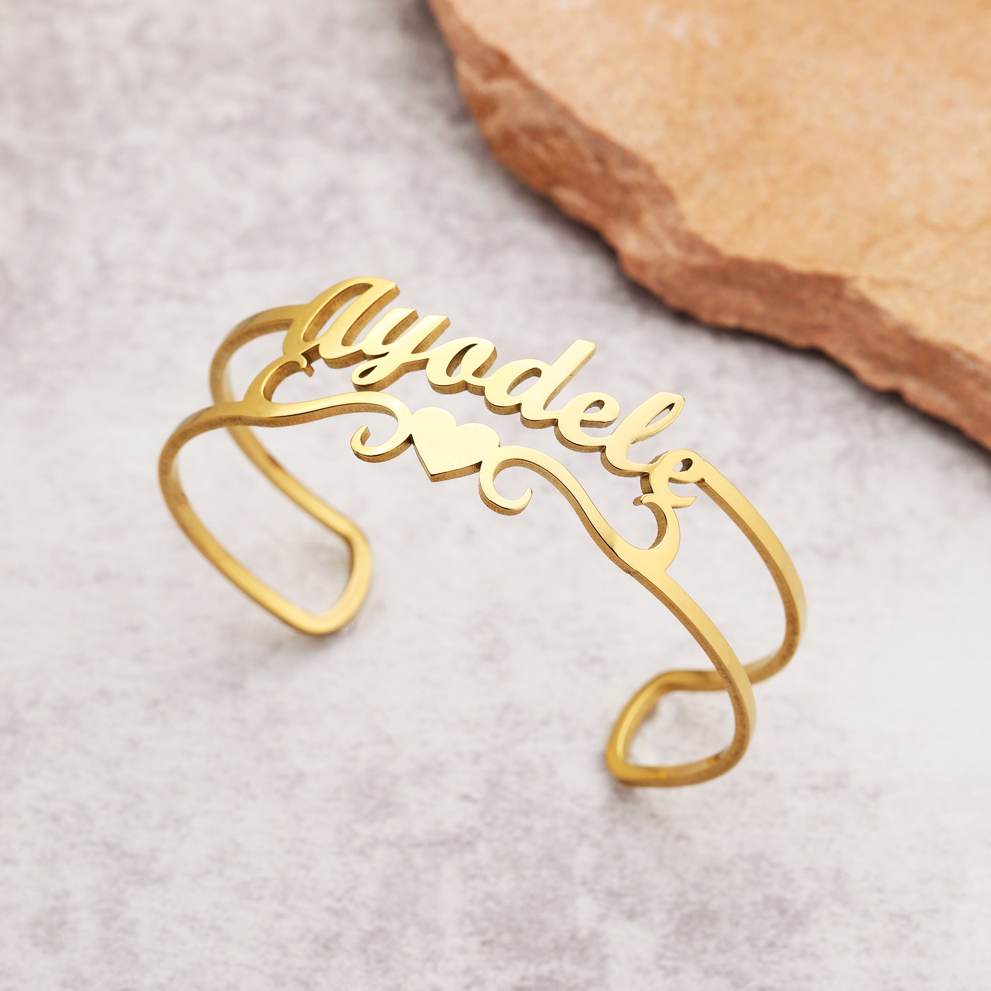 Customizable Name Heart Cuff Bracelet