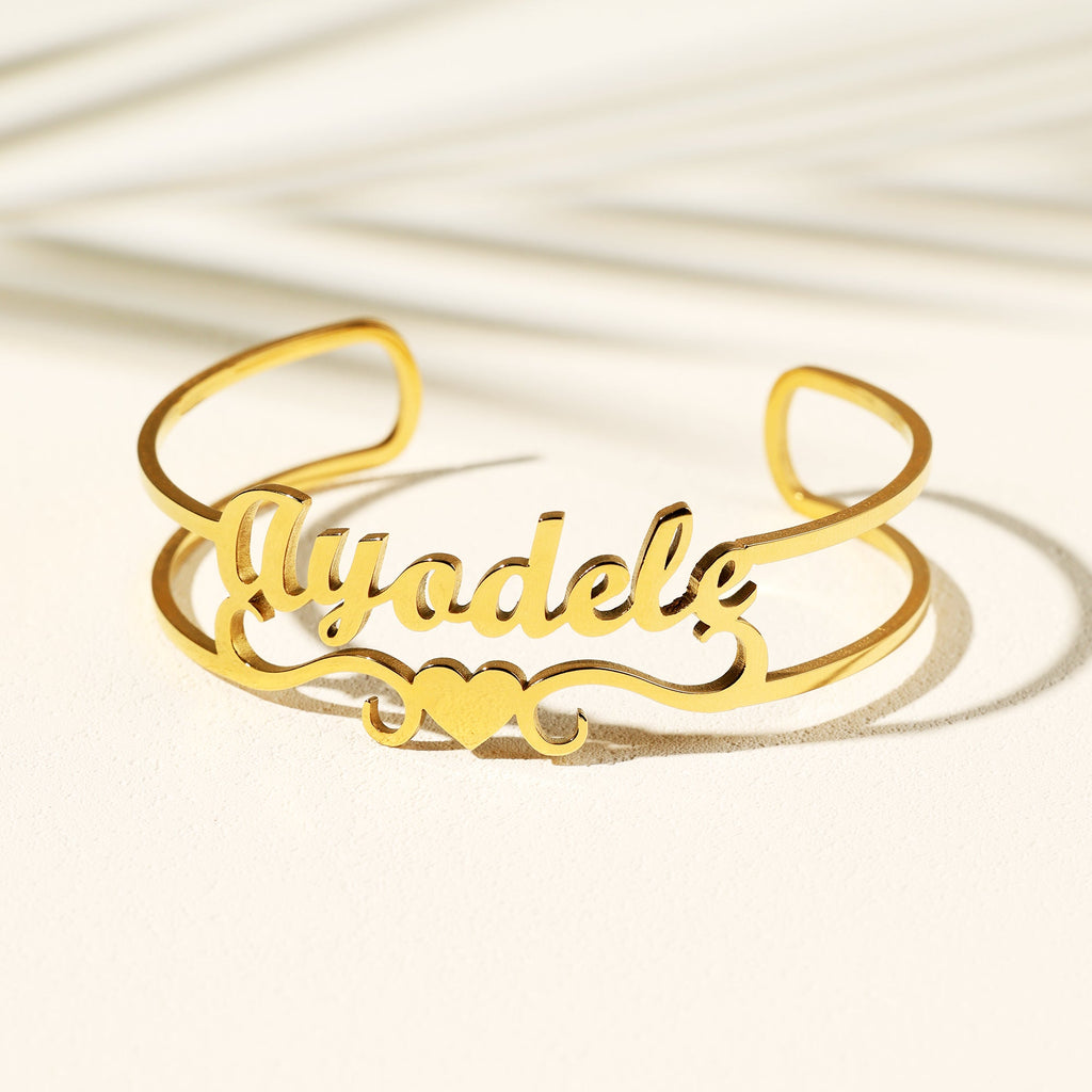 Customizable Name Heart Cuff Bracelet