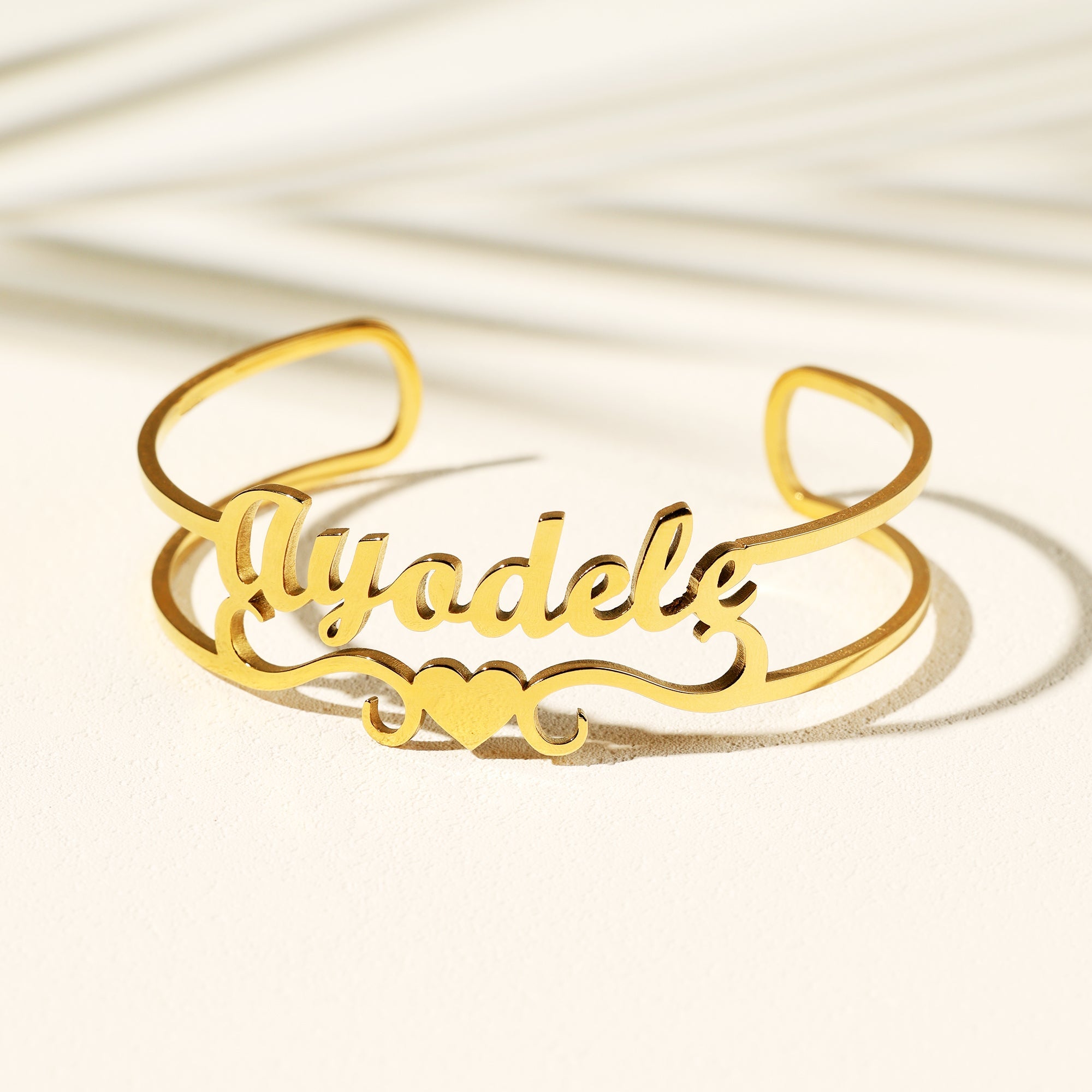 Customizable Name Heart Cuff Bracelet
